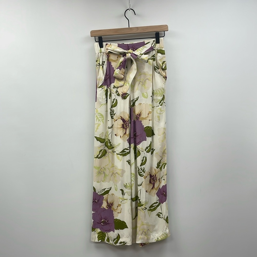 Aritzia Wilfred Faun Floral Tropical High Rise Elastic Wide Leg Crop Pant XS